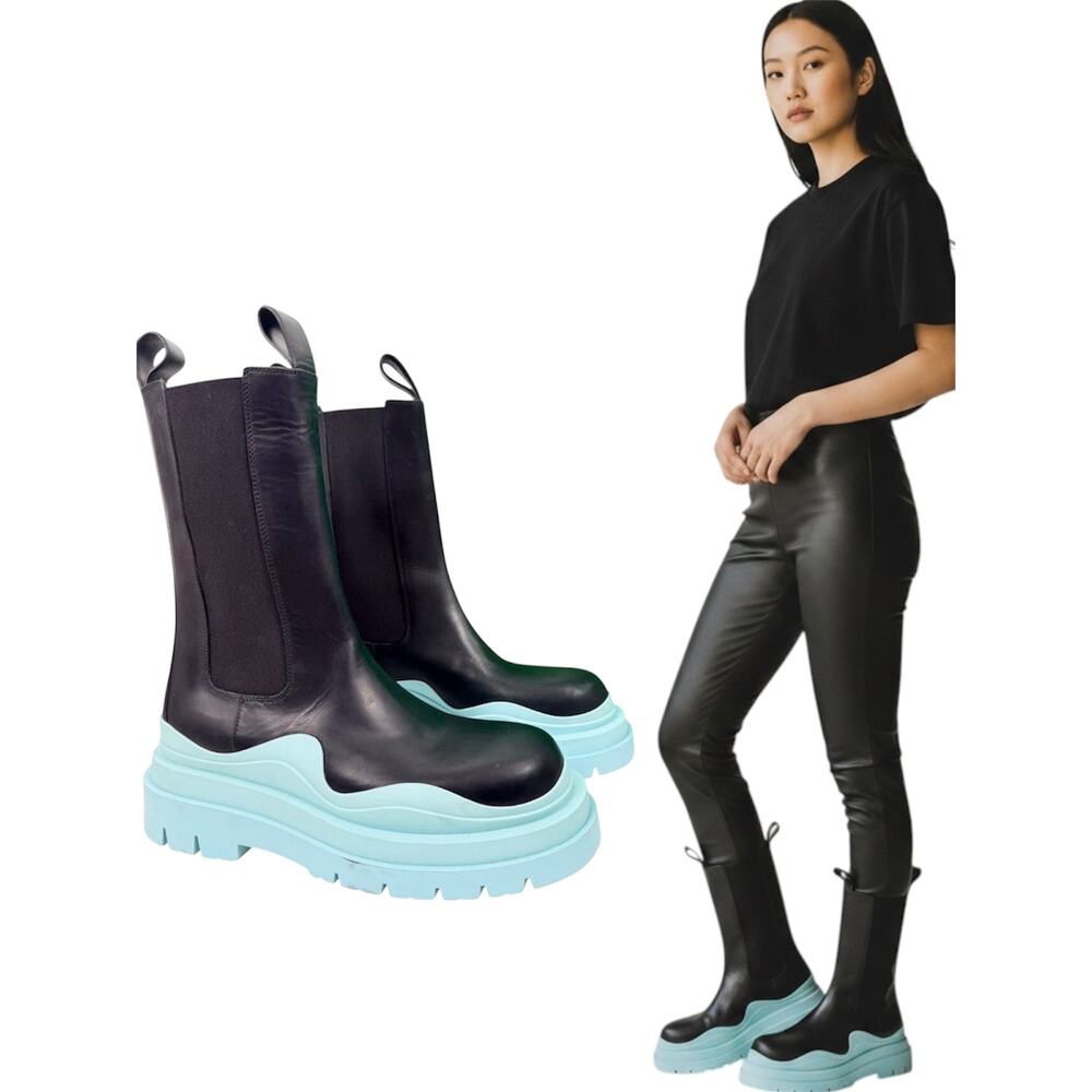 Bottega Veneta Tire Military Leather Boots Hailey Beiber Black Size 39.5